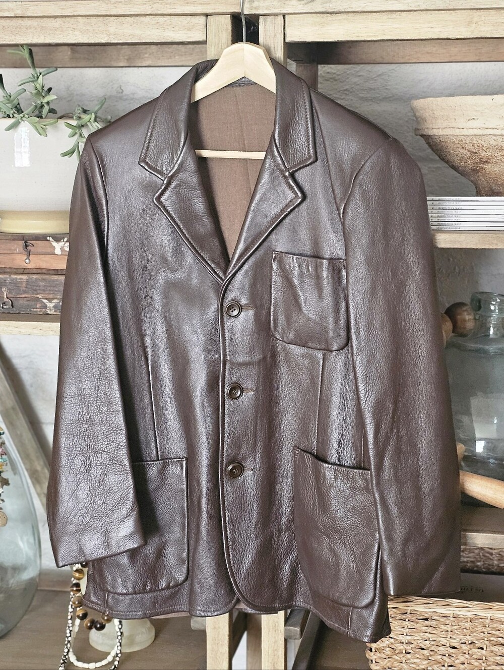 1978 Vintage Chocolate Brown Leather Blazer Jacket 40 M L 70s Mint Condition